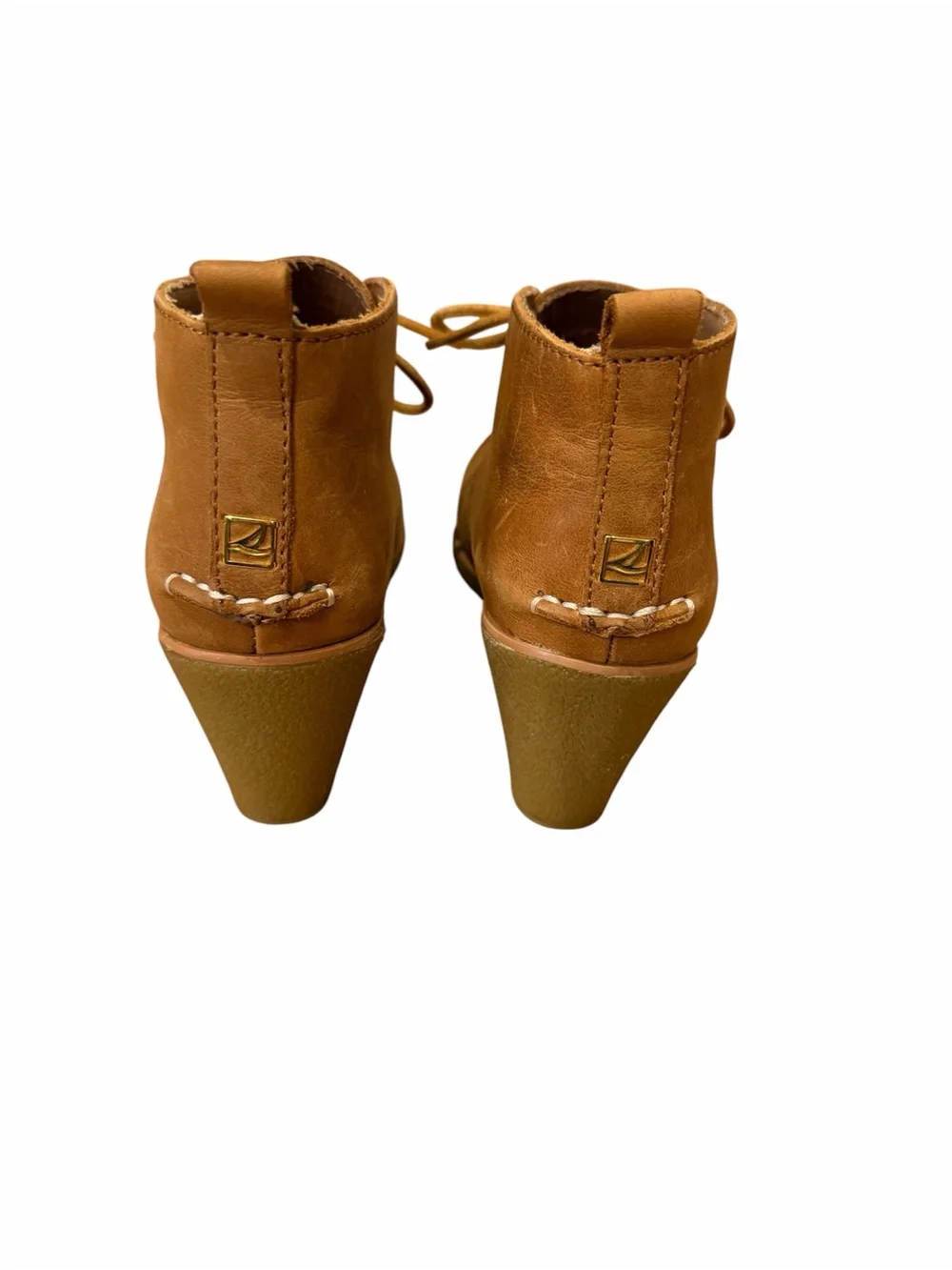 Sperry Cognac Leather Lace-Up Wedge Ankle Boots